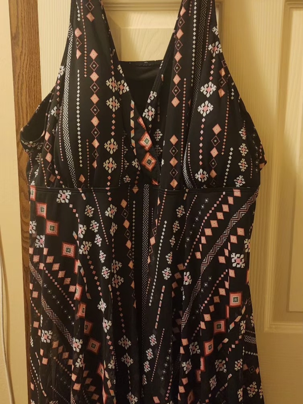 BloomChic Black and Pink Geometric Print Swim Dress, Size 30